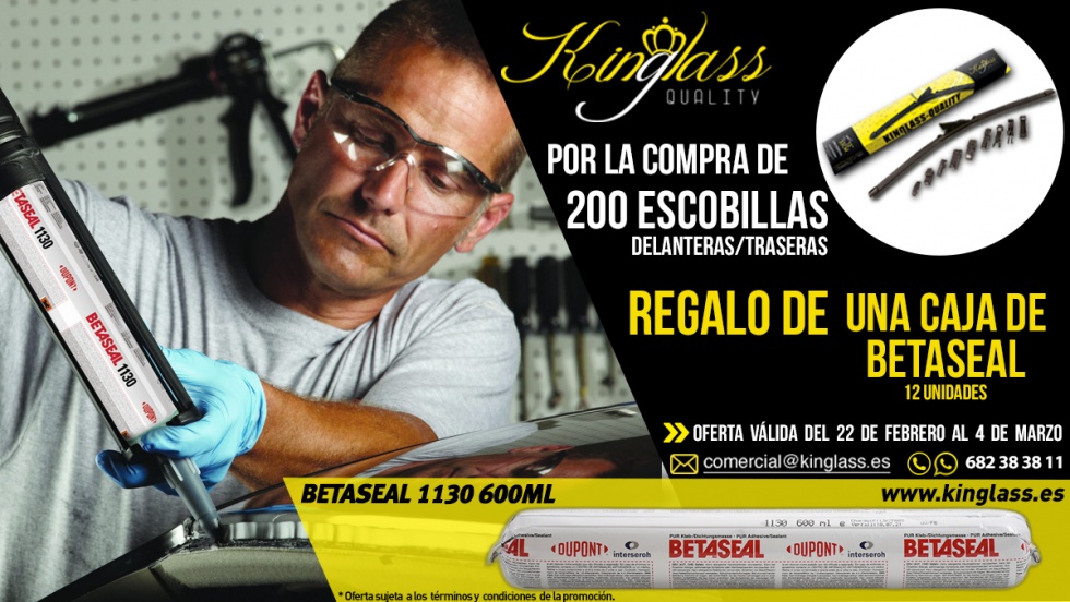 Kinglass regala por la compra de 200 escobillas una caja de Betaseal