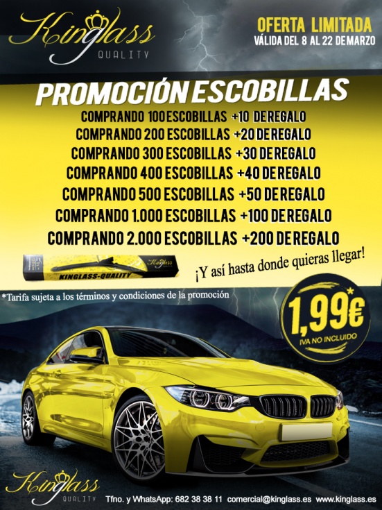 ¡Promoción Escobillas!, Kinglass te regala, el 10% más, de las escobillas que pidas